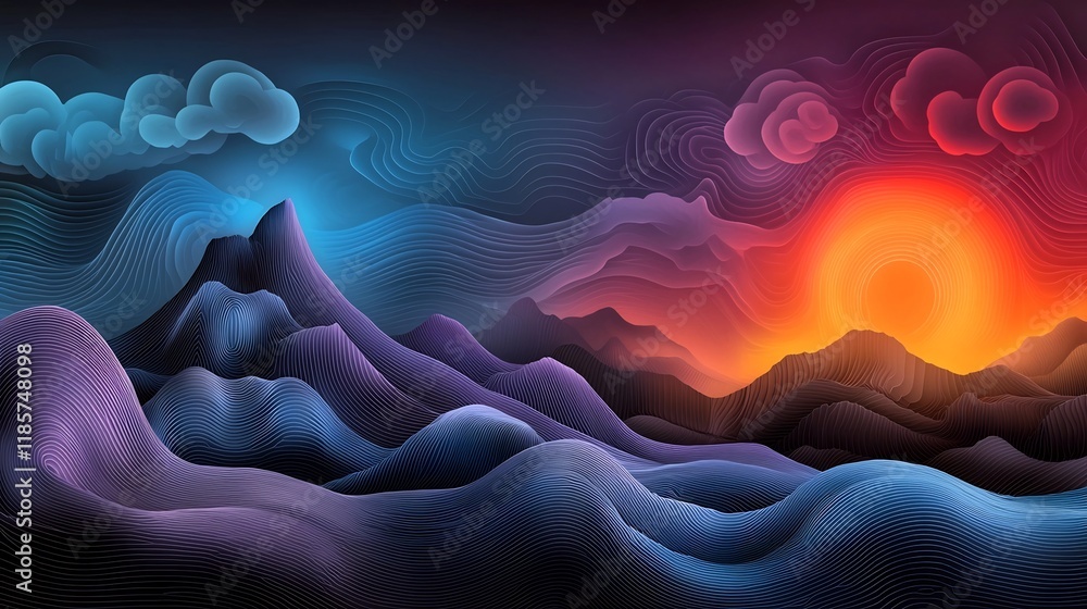 Poster mesmerizing fluid topographic rainfall map vibrant cartographic data visualization art showcasing in