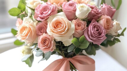 Obraz premium Stunning Pastel Rose Bouquet: A Celebration of Delicate Beauty