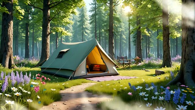 camping in the forest