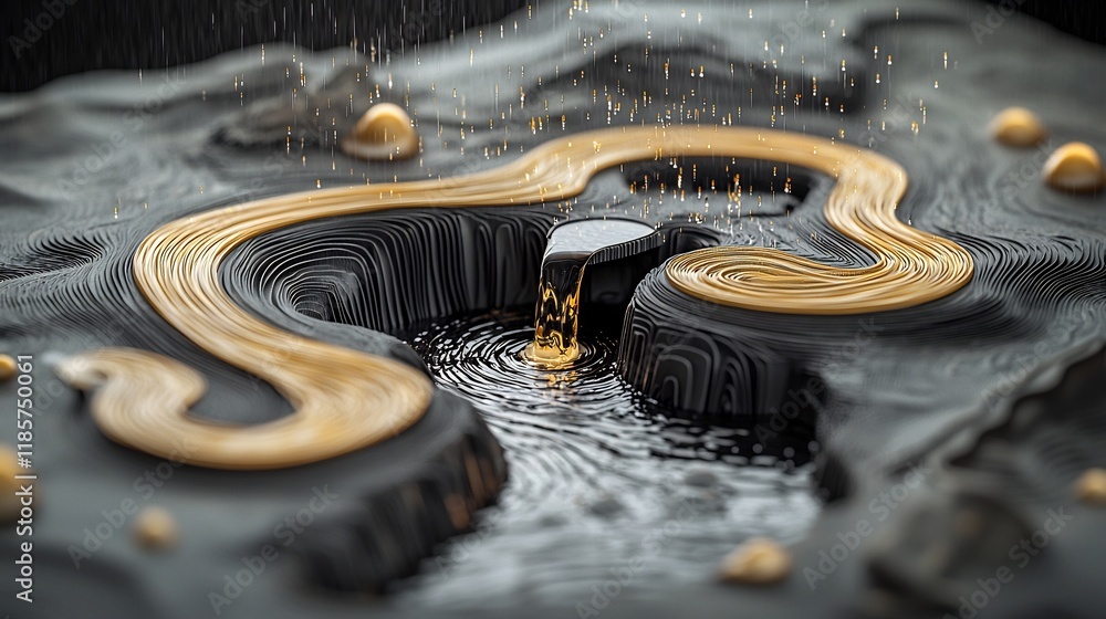 Poster mesmerizing fluid visualization of rainfall patterns cascading across a topographic map canvas intri