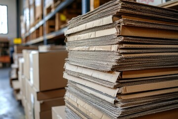 A stack of cardboard boxes in a warehouse