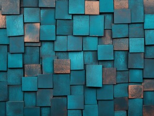 Artistic Blue and Brown Wall Featuring Multiple Geometric Squares Creating a Unique and Modern Urban Aesthetic