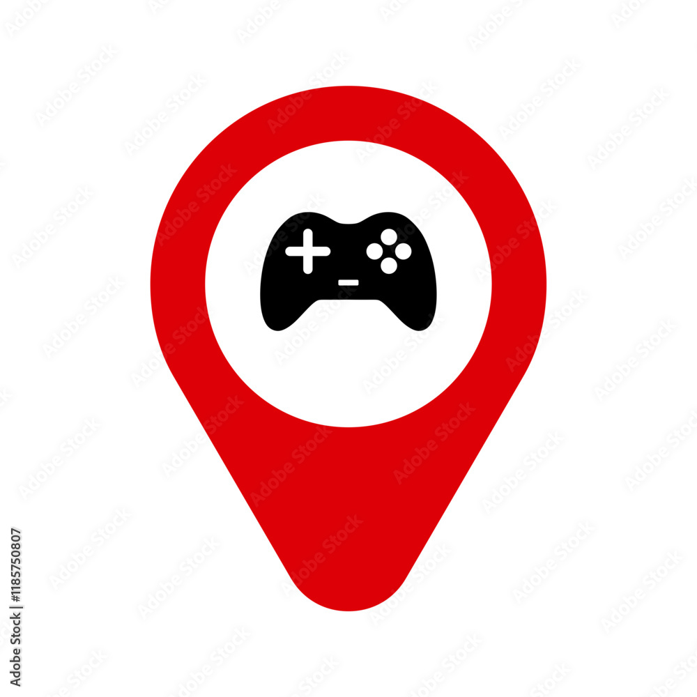 Poster arcade game center location icon or arcade game center location symbol isolated on transparent backg