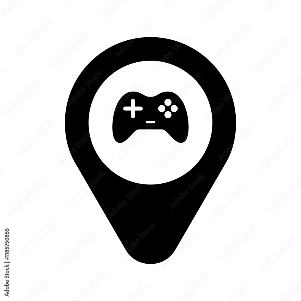 Poster arcade game center location icon or arcade game center location symbol isolated on transparent backg