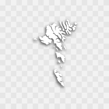 Faroe Islands high detailed vector representation of country silhouette. White color on transparent background with dropped shadow. For educational, decorative, or informational use.