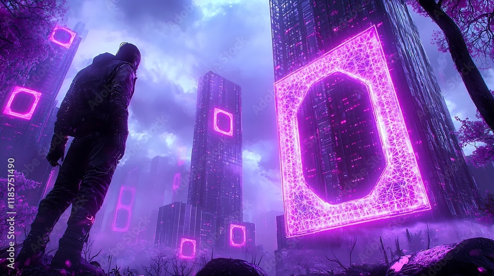 Poster mesmerizing skyline aglow with radiant fractals of illumination weaving a captivating tapestry acros