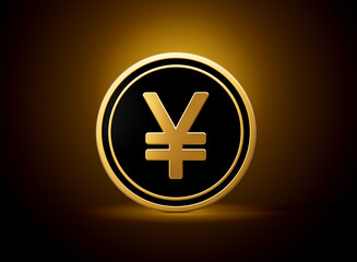 Obraz premium Golden And Black Rounded Japanese Yen Coin Isolated On Shiny Golden Glow Background 3d Illustration