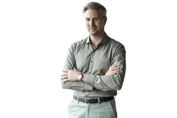 Handsome successful businessman looking camera hands crossed friendly chief standing on a transparent background