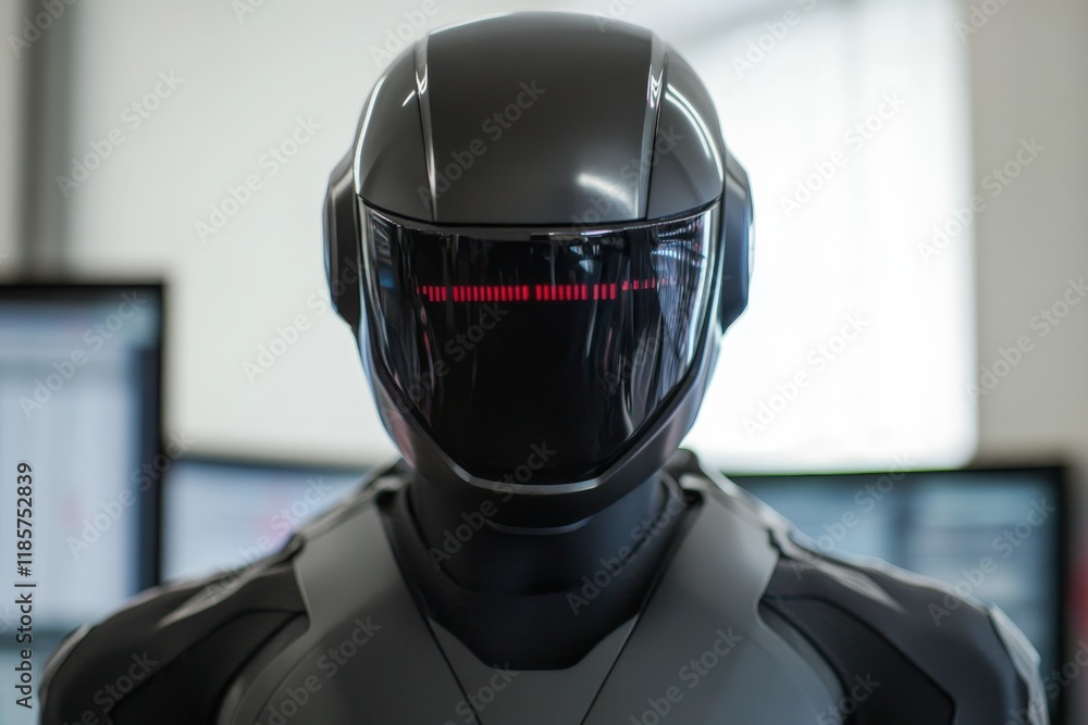 Poster futuristic humanoid robot with sleek design in a high-tech environment showcasing advanced technolog