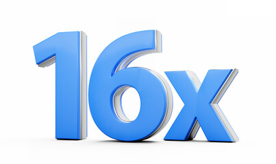Blue 16x Sixteen x Or 16 Times For Advertising And Dynamic Sales Presentations 3D Illustration