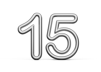 Number Fifteen 15 Made Of Silver Metallic White Background 3D Illustration