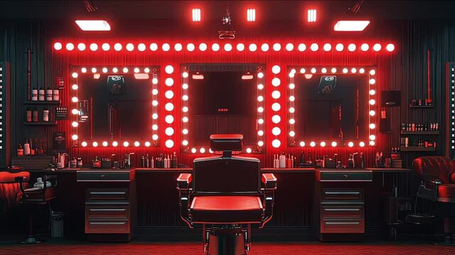 Red Lit Dressing Room With Mirrors and Lights
