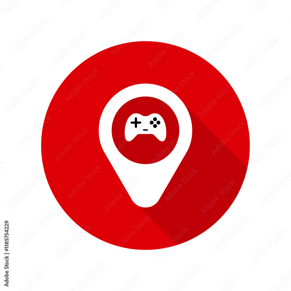 Poster arcade game center location icon or arcade game center location symbol isolated on transparent backg
