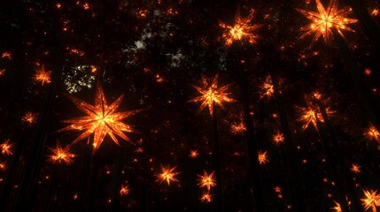 Naklejka premium Enchanting Starry Forest Night Magical Illuminated Trees