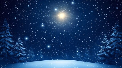 Naklejka premium Magical Winter Night Snowfall Starry Sky Trees