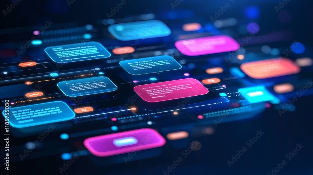 Aufkleber A digital platform displaying chat tools and email threads for effective communication Stock Photo with side copy space.