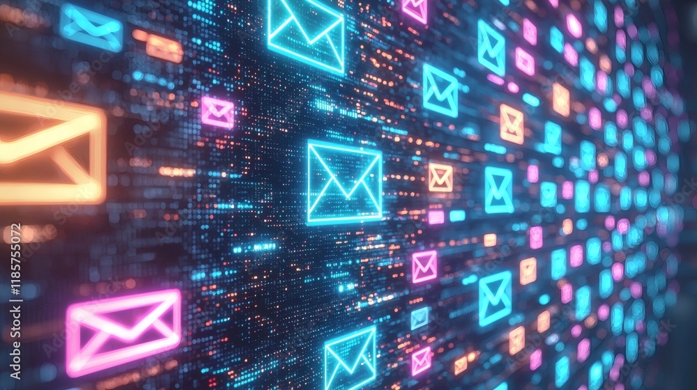 Poster A digital platform displaying chat tools and email threads for effective communication Stock Photo with side copy space.