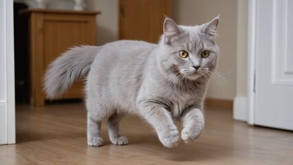 Lilac british longhair cat in the living room