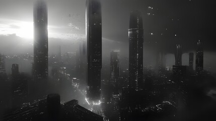 Obraz premium Futuristic Cityscape Underneath a Dark Smoky Sky