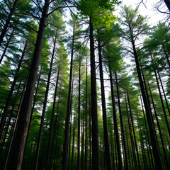 Fototapeta premium Beautiful shot of a forest with tall green trees