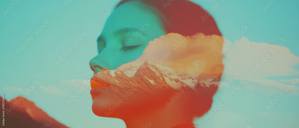 Poster fusion of vintage and modern art in a unique double exposure composition