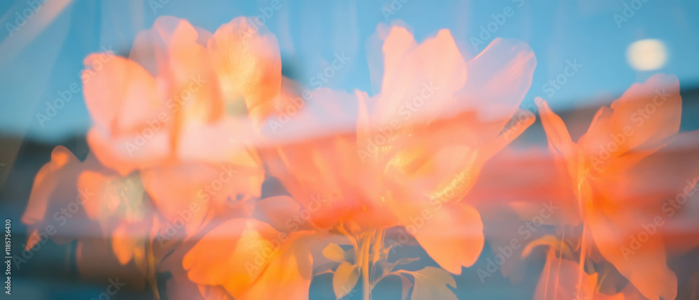 Poster delicate flower petals blend with rigid wire mesh textures, creating a unique artistic composition