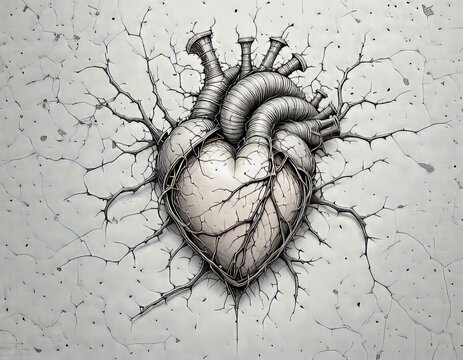 Un coraz&oacute;n atravesado por espinas, una delicada ilustraci&oacute;n vectorial de un coraz&oacute;n herido rodeado de espinas