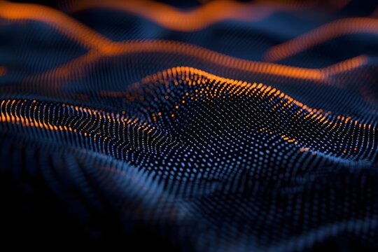 Abstract data wave flowing, digital background, glowing orange, tech concept