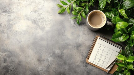 A serene workspace with tools for effective time management like calendars and pens Stock Photo with side copy space.