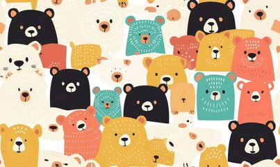 Colorful Cartoon Bears Pattern for Background and Decoration Use