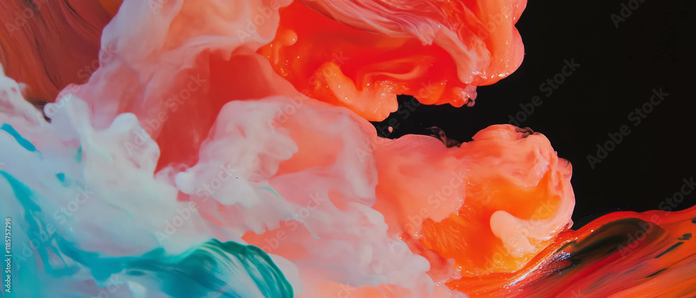 Poster swirling colors and fire shapes create a mesmerizing abstract art piece on black background