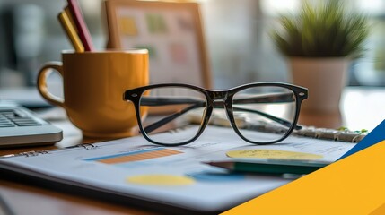 Goal setting tools arranged on a desk with a vision board and motivational notes Stock Photo with side copy space.