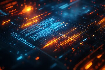 Digital data streams flow across futuristic tech interface