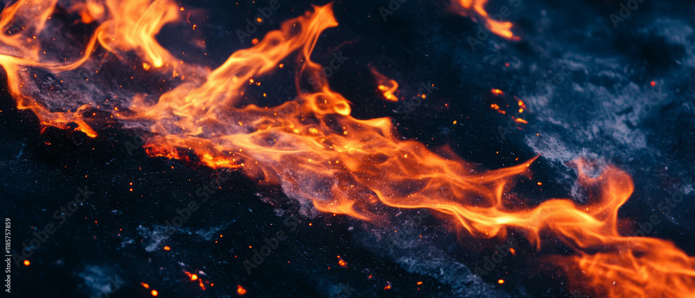 Poster dynamic sparks of fire illuminate a black background in vibrant display