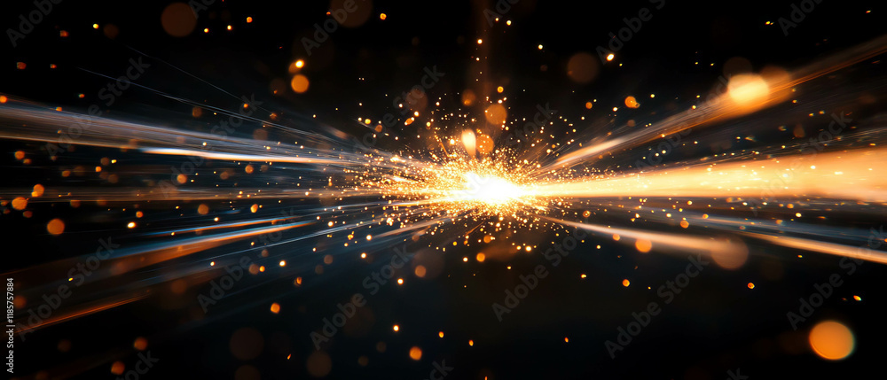 Poster bright fire sparks flying dynamically against a black background creating an energetic effect