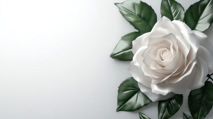 White rose, leaves, background, card design, mockup