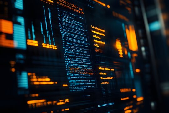 Futuristic server room data analysis screen