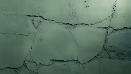 Obraz premium Cracked Green Wall Texture Close-Up of Weathered and Textured Plaster Surface with Natural Cracks and Detailed Patterns.