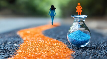 Visual representation of milestones on a goal-setting timeline Stock Photo with side copy space.