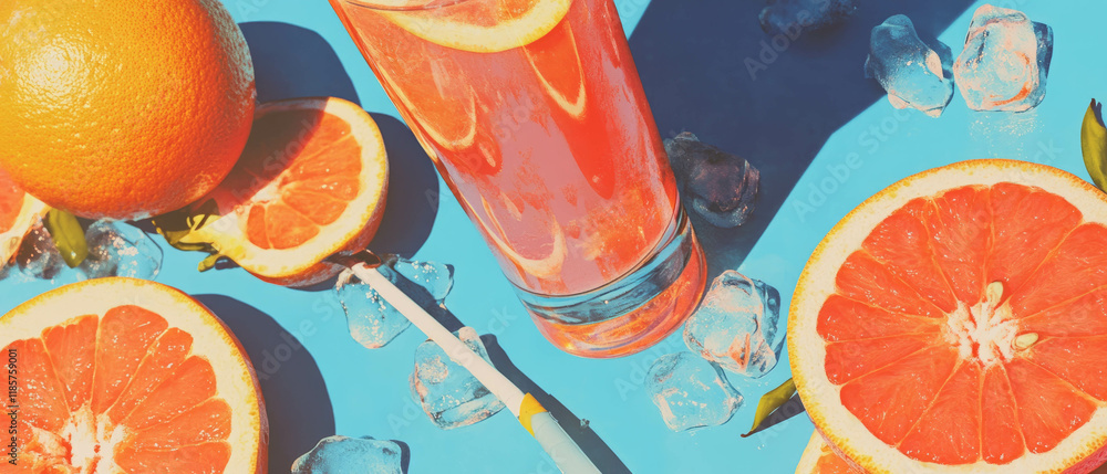 Poster refreshing grapefruit juice served with ice for a summer drink experience