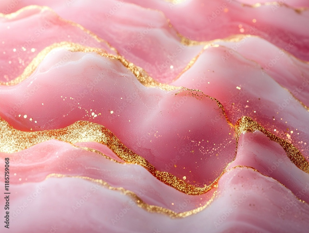 Poster pink wave surface with gold sparkles, background image for website usage