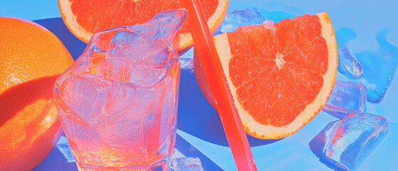 Refreshing grapefruit juice served with ice in a vibrant summer setting