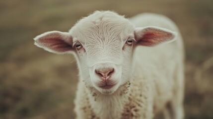Obraz premium Close-up of an adorable white lamb looking directly at the camera.