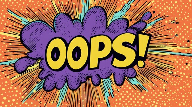 oops yellow text in pop art style, orange background