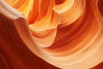 Arizona sandstone canyon interior, swirling texture, sunlight, travel poster