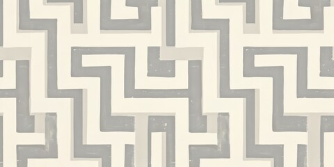 A geometric pattern featuring interlocking shapes in muted tones of grey and beige.