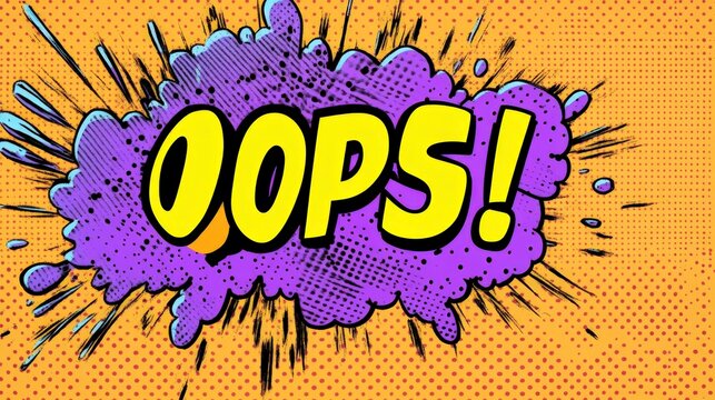 oops yellow text in pop art style, orange background