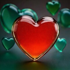 3D Red Heart Shaped Glass Object 