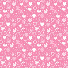 Seamless pattern with hand drawn hearts. Background with elements in cartoon style. Doodles. Design for Valentine&rsquo;s Day, Mother&rsquo;s Day and Women&rsquo;s Day. Vector illustration