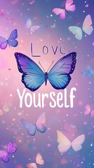 motivation slogan " Love Yourself " theme for greeting cards